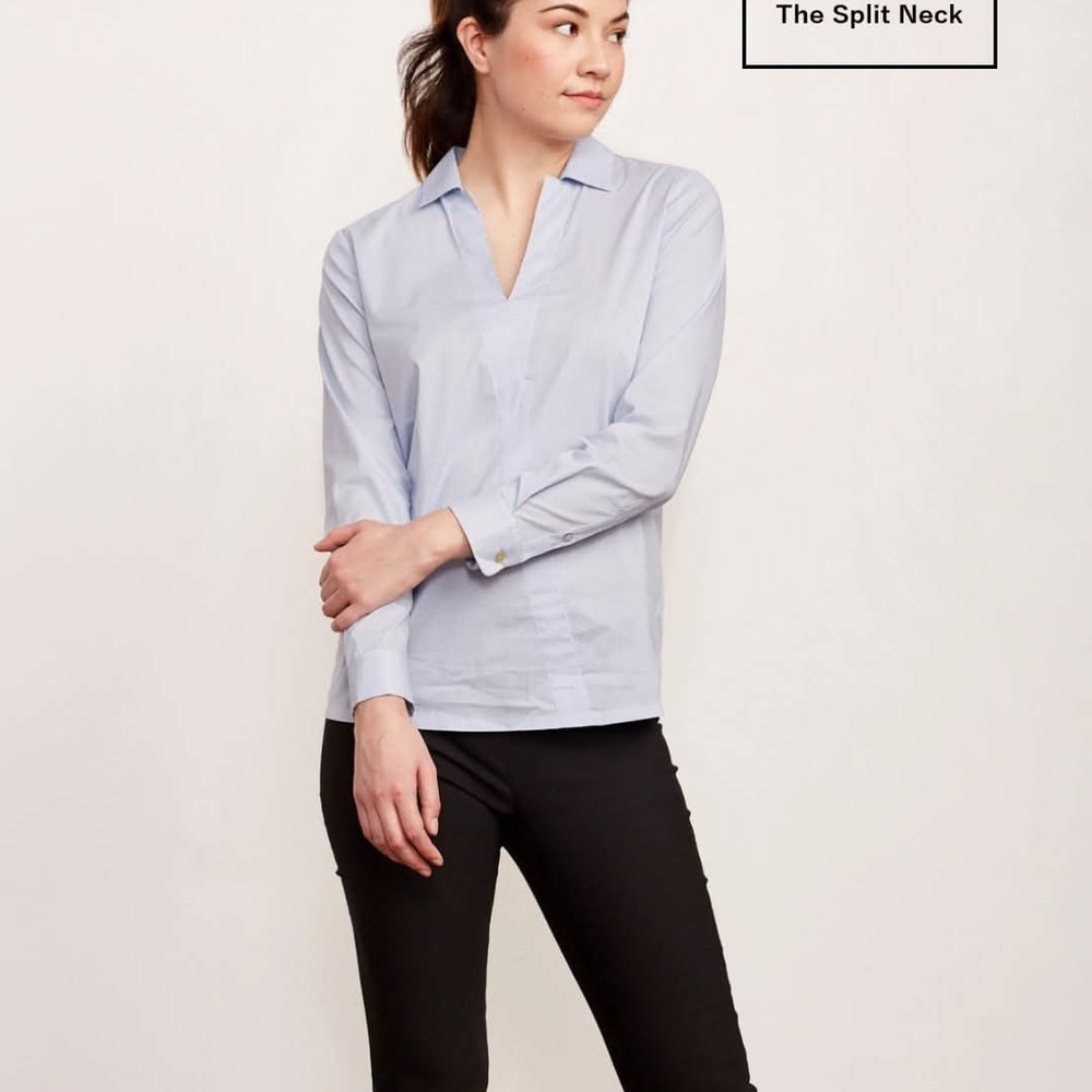 Light Blue Split Neck Blouse